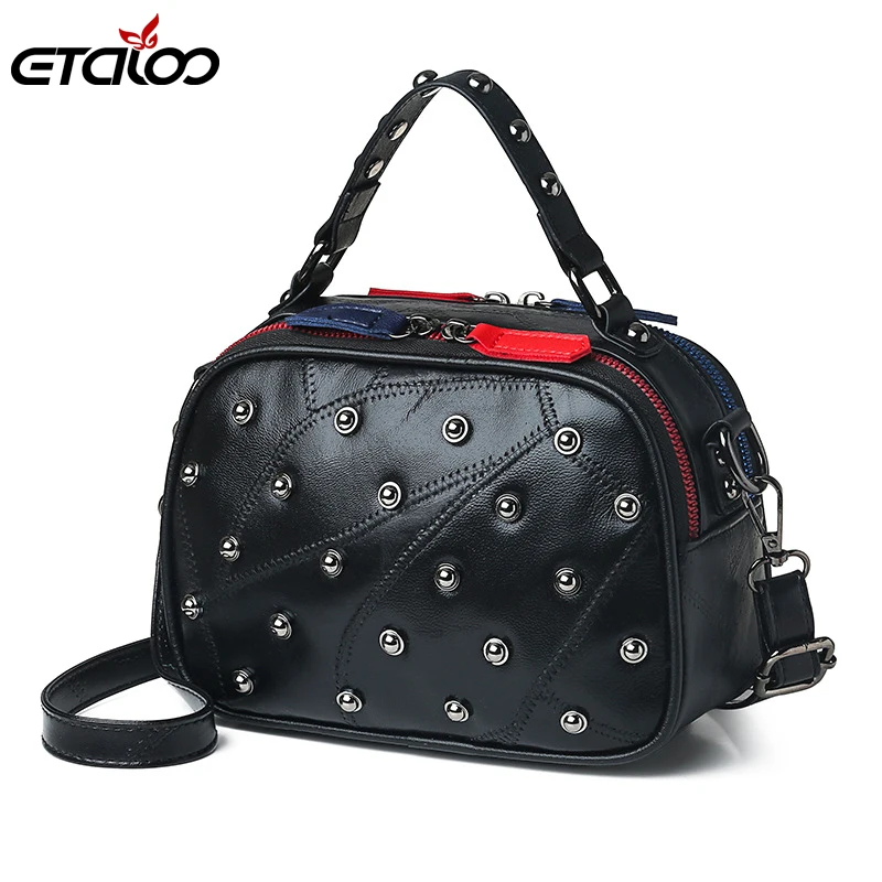 Женская сумка из натуральной кожи в горошек с заклепками стиле панк|Сумки