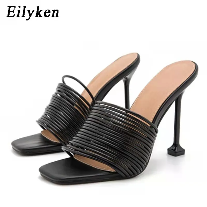 

Sandalias mujer Summer European and American stiletto sandals with multi-knot sexy high-heeled ladies Roman slippers