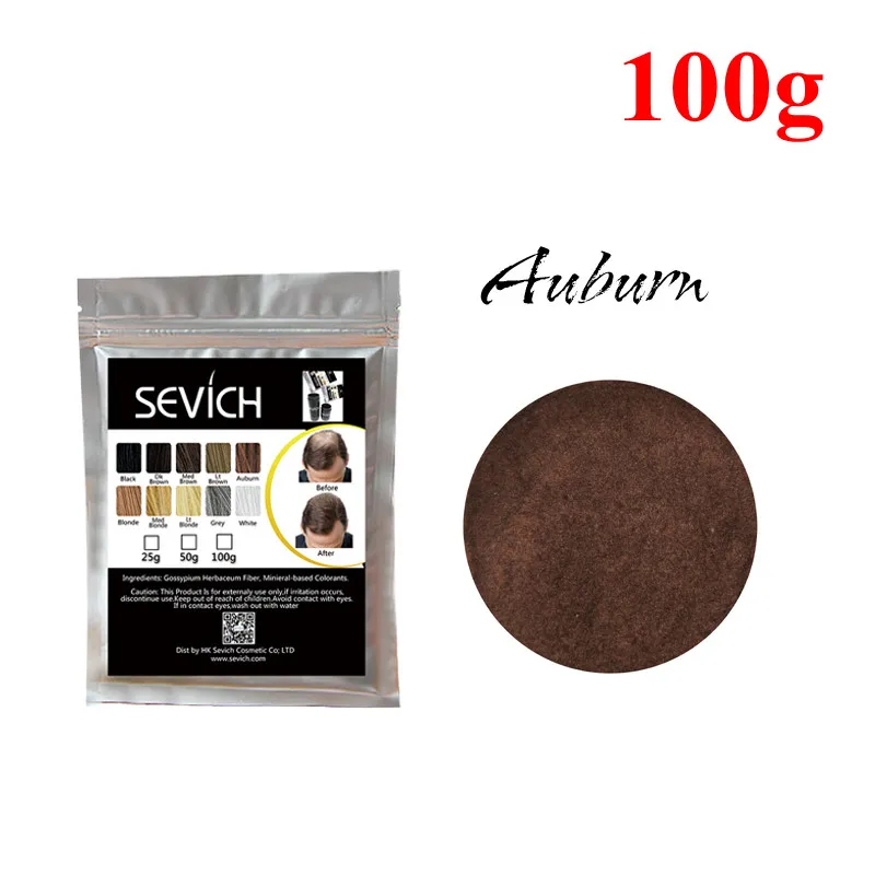 Auburn-100g Кератиновые волокна против потери волос от Sevich, 100 г, 10 цветов, волокна для волос, волокна для роста волос, восстановление волос, консилер, спрей, продукт для ухода за волосами, 50 г - Color: Auburn-100g