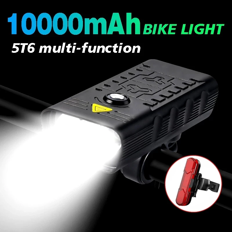 

10000mAh Bike Light USB Rechargeable 5000 Lumens Bike Headlight 5LED Super Bright Flashlight Front Lights and Back Rear light