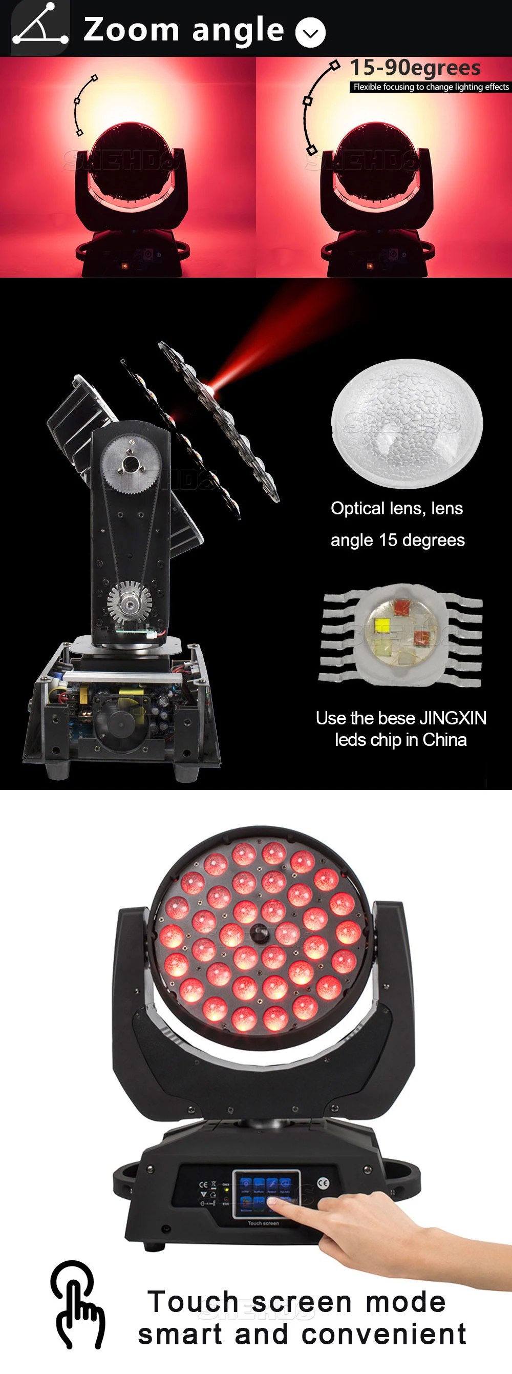 Светодиодный 36x18 Вт RGBWA+ УФ зум перемещение головы 6in1 светодиодный стирка DMX512 Прямая с фабрики Dj диско-сценическое освещение для вечерние обувь для ночного клуба