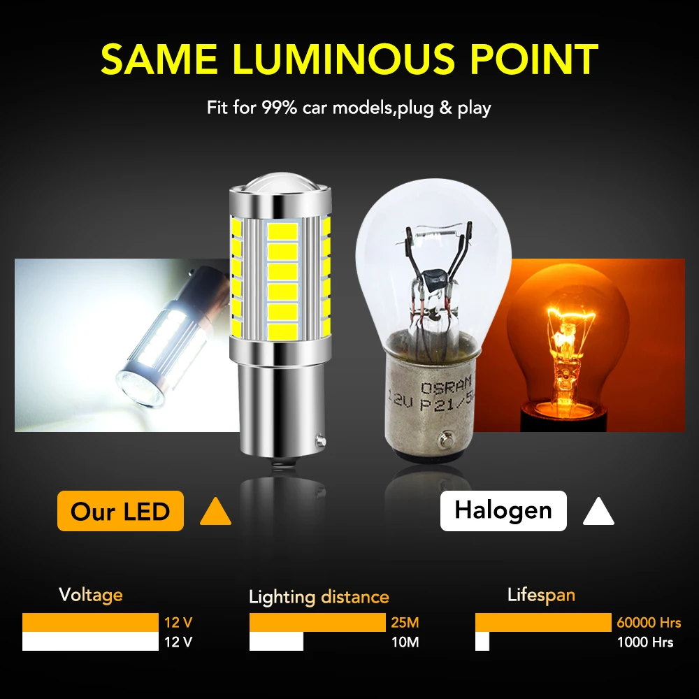 2x P21W Ba15S 1156 Bay15d Car LED Signal Bulb DRL Super Bright Fog Lamp Auto Tail Brake Reverse Parking Light 12V White | Автомобили и