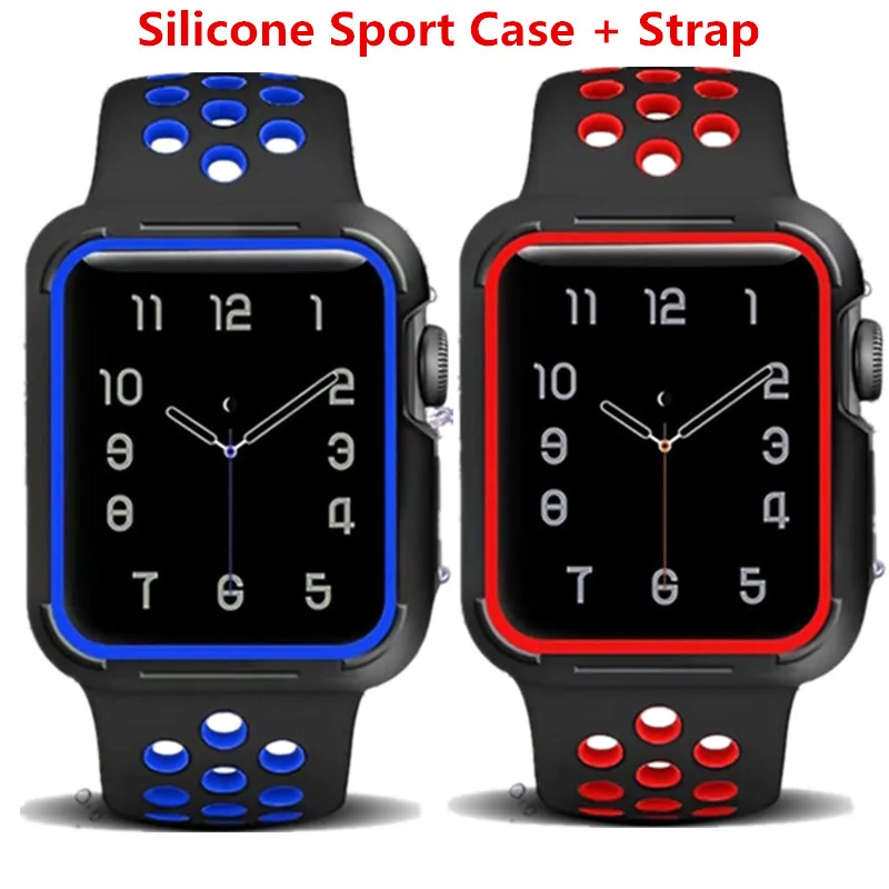 Силиконовый спортивный чехол + ремешок для Apple Watch 5 4 40 мм 44 ударопрочный защитный
