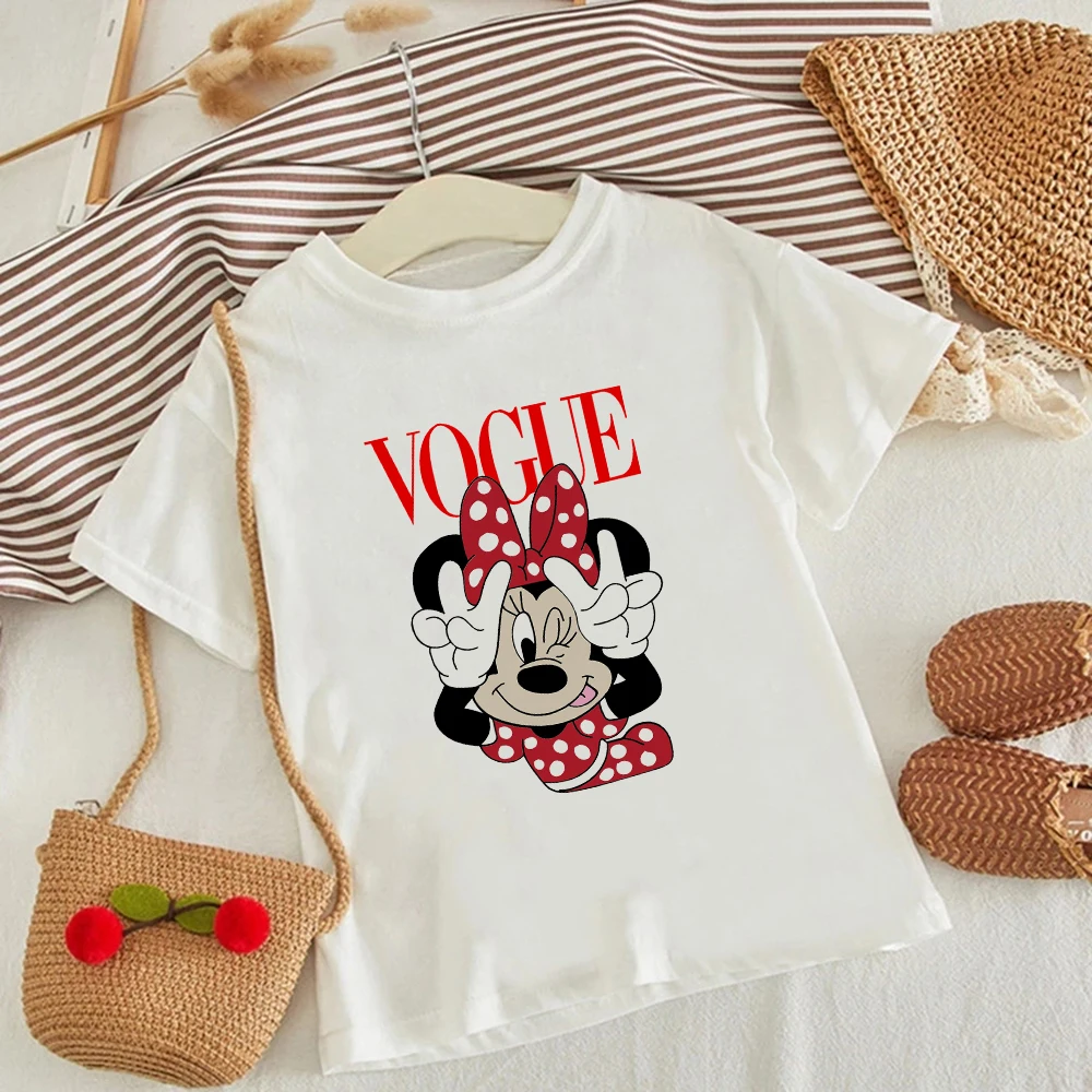 

Casual Clothing For Boys Fashion Kids T-shirt Disney Print Minnie Mickey Funny Graphic Camisetas Summer Round Neck Girl T-shirt