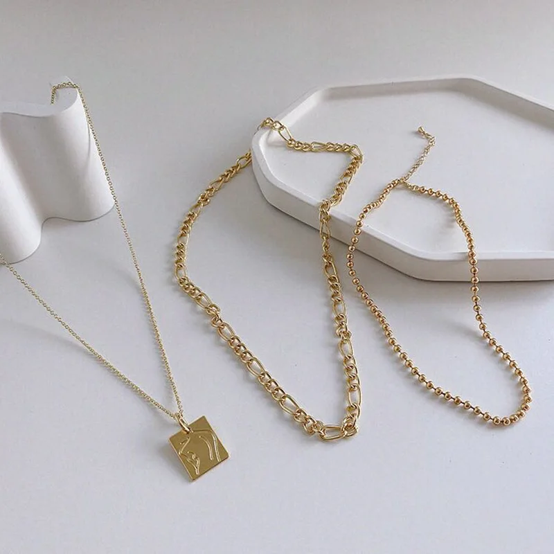 

Punk Cool 3 Layered Abstract Portrait Pendant Necklaces for Women Mujer Gold Color Alloy Chain Coin Chokers Necklace Jewelry
