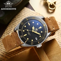 addies dive mens new automatic watch retro brown strap swiss c3 super luminous watch sapphire crystal 20bar diving watches