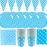 51pcslot birthday party light blue polka dots theme table cover decorate tablecloth plates cup banner baby shower napkins flags