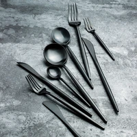 24pcsset black cutlery tableware set 304 stainless steel luxury european forks knives spoons dinnerware set drop ship