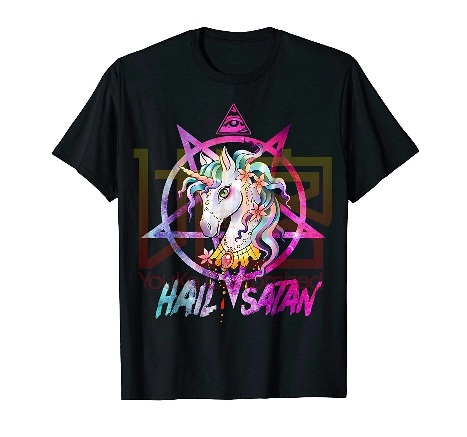 Мужской единорог с надписью Hail Satan Death Metal рубашка цвета радуги Rave Men | Мужская