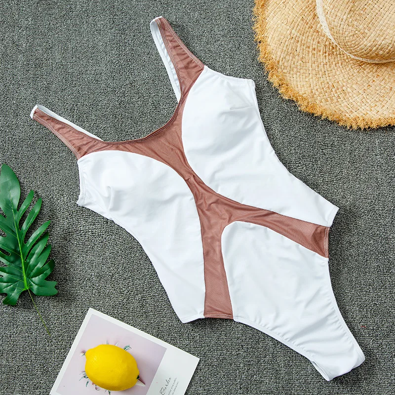 

YMYW One Shoulder One Piece Swimsuit Mesh Swimwear Women 2021 Black Bathing Suit Strap Beachwear Swimming Suits for Women