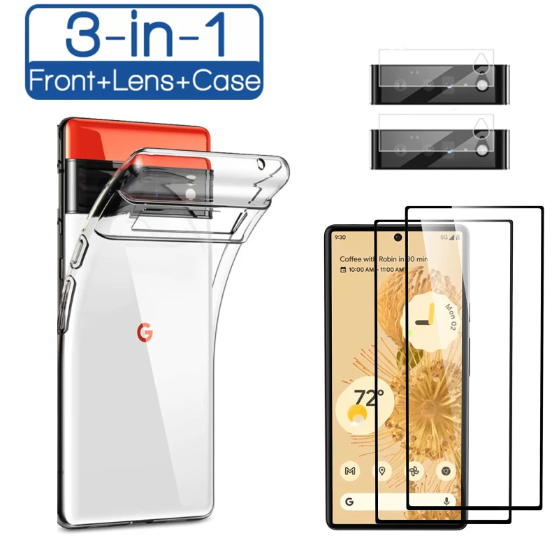 

3-in-1 Case + Camera Tempered Glass+Screen Protector On For Google Pixel 6 6Pro Screen Protector Glass Back Cover For Pixel 6