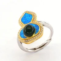 blue amber ring natural gemstones mexico blue amber gourd round bead ring fashion trend vintage jewelry women wedding party