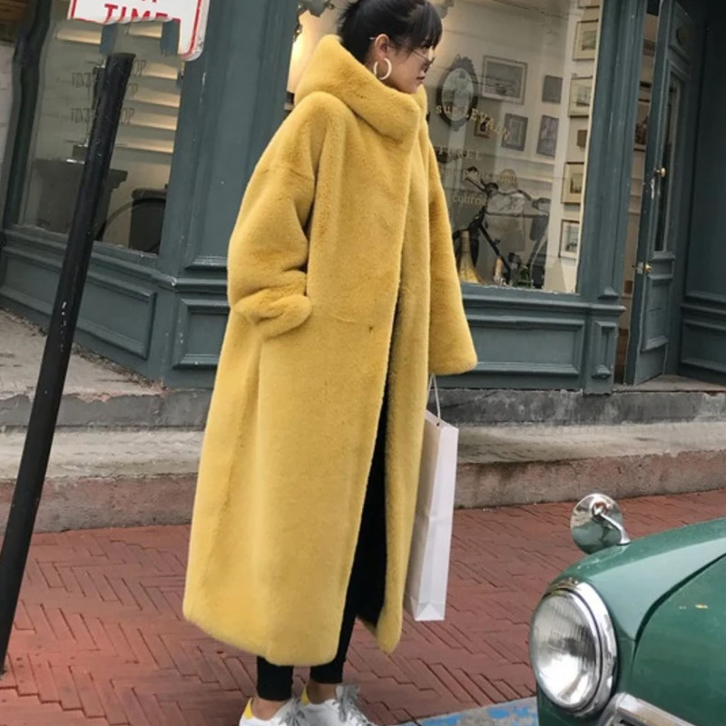 Женское пальто из искусственного меха Sitruuna однотонное длинное с капюшоном