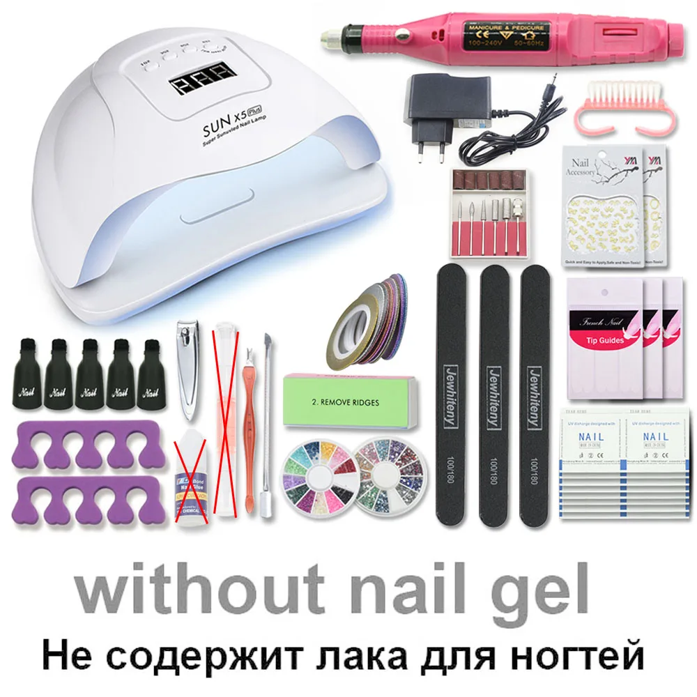 54W X5 SET2 Маникюрный набор с лампа для ногтей 80/54/36 Вт для ногтей набор 10 цветов УФ комплект гель-лаков для ногтей, набор инструментов для ногтей искусство Наборы для маникюра пилочки для ногтей - Цвет: 54W X5 SET2