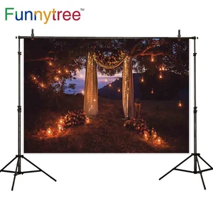 Funnytree Wedding Engagement Background Curtain Grassland Night Light Flower Backdrop Party Decor Photo Studio Photocall Banner