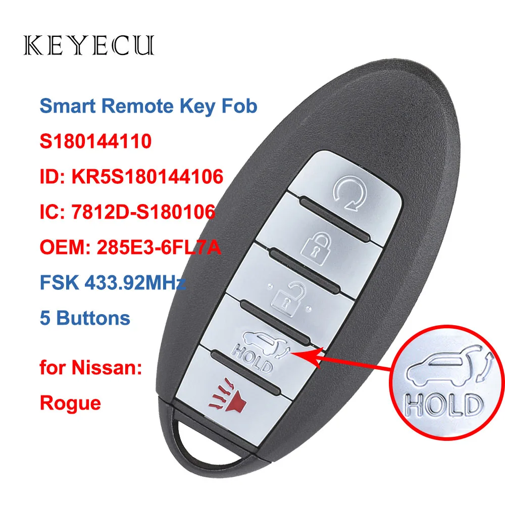 Keyecu S180144110 умная лампа 5 кнопок 433 92 МГц для Nissan Rogue 2017 2018 идентификатор FCC: KR5S180144106 -
