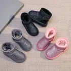Детские зимние ботинки, блестящие Плюшевые Теплые ботильоны с блестками для мальчиков и девочек, повседневные Мягкие ботинки без шнуровки на плоской подошве для детей 25-36
