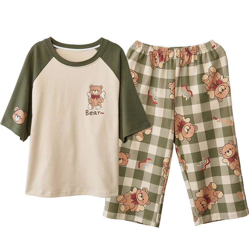 

Plus Size M-4XL Women Cotton Pajamas Sleepwear Female Pajamas Sets Summer Short Sleeve Pyjamas Women Home Clothes