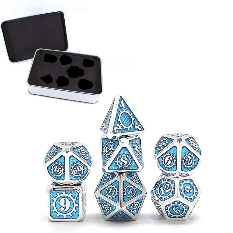 Набор металлических игральных костей в стиле стимпанк 7 шт. DND D &amp с металлическим