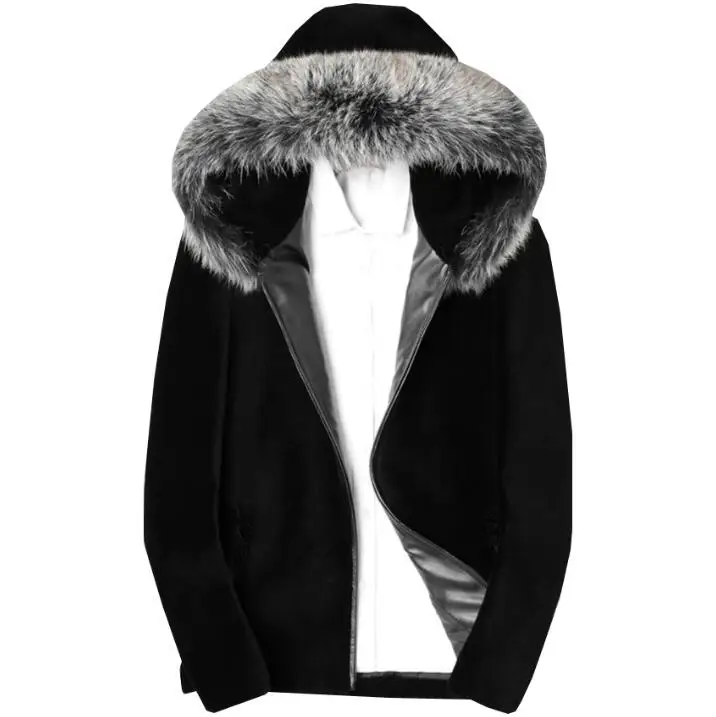 Autumn hooded fur leather jacket mens warm faux mink fur leather coat men loose jackets winter thicken jaqueta de couro fashion