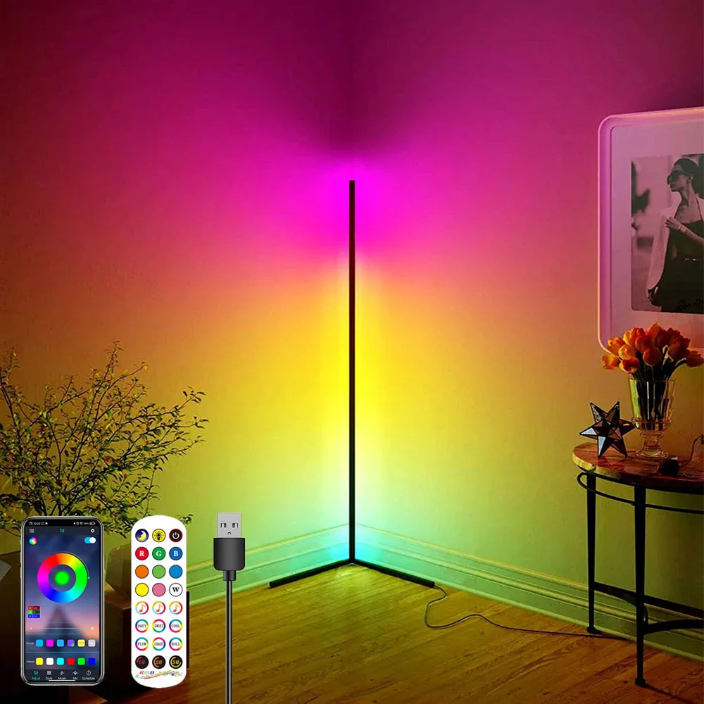 LED Floor Corner Standing Lamp RGB Floor Lamps with Remote Control for Bedroom Living Room Home Atmosphere Decor Standing Lamp