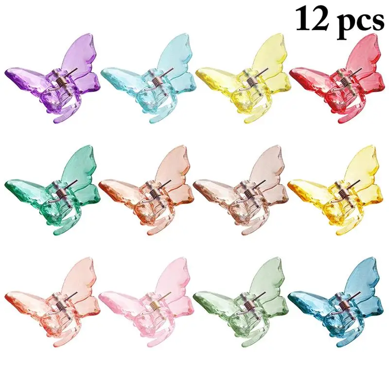 

12 шт./компл. смесь цветов женские бабочка волосы челюсти зажимы милый коготь волос заколка зажим для волос аксессуары для волос для женщин и девочек