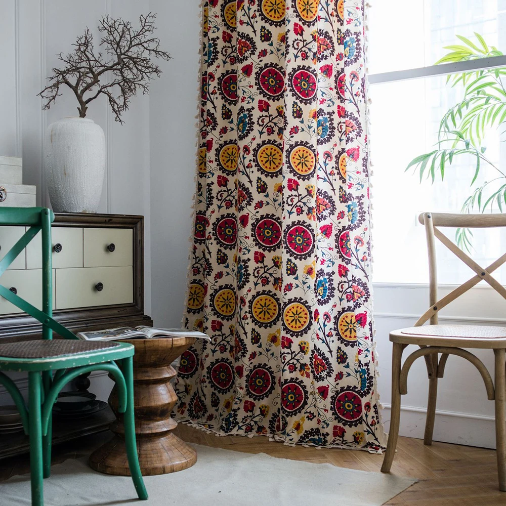 Богемные затемненные занавески с кисточками принтом для гостиной занавеска окна