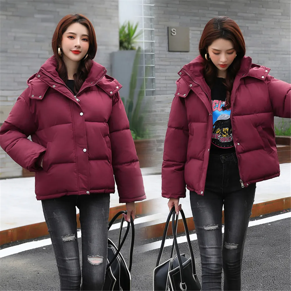 

Women Winter Coat Fashion Winter Female Hat Detachable Coats Down Cotton Padded Jacket Ladies Solid Colors Winter Clothes Parka