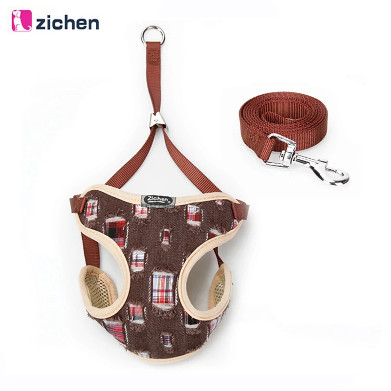 

Pet Small Dog Harness Vest Thickening Adjustable Denim Satin Mesh for Puppy dog Chest Strap Safe Leash Lead