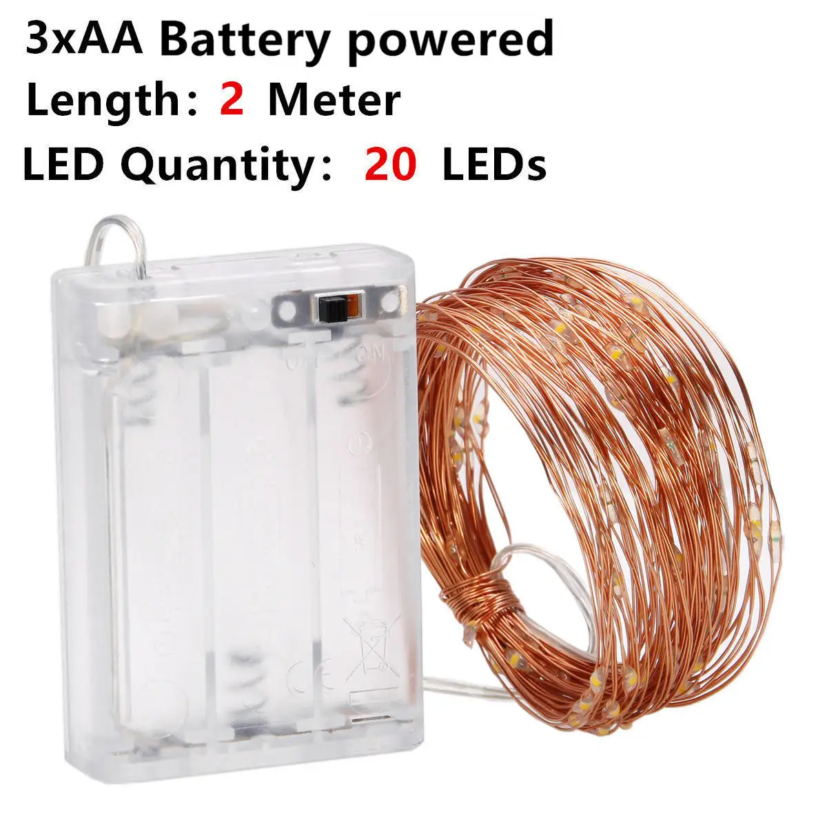 2M AA by Battery Светодиодный Сказочный светильник, гирлянда на батарейках, медный провод, водонепроницаемый, для наружного украшения на Рождество - Испускаемый цвет: 2M AA by Battery