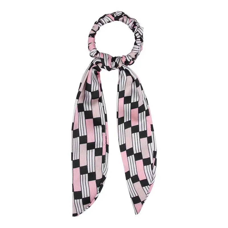 43 Floral Print Elastic Knot Ribbon Scrunchies Women Vintage Big Bow Fabric Hair Ties Girls Satin Hair Accessories Soft Hairbands - Цвет: 43
