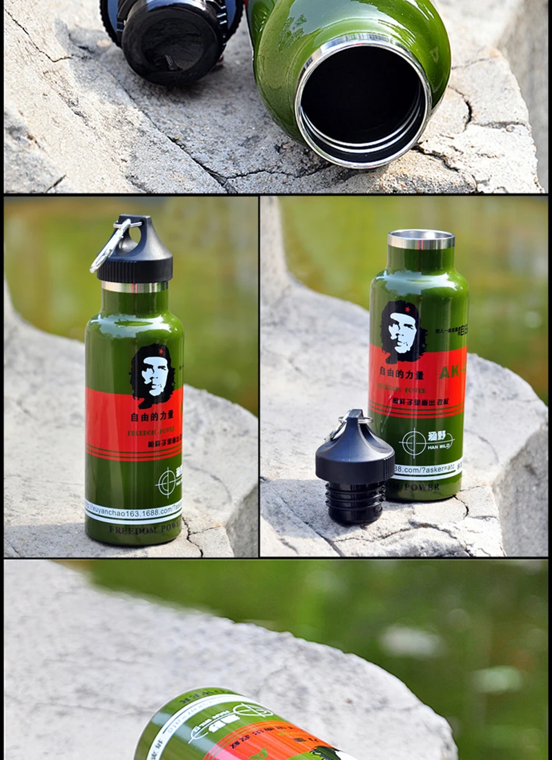 

550ml Insulated Military Sports Bottles Vacuum Flasks Thermos Cup Portable 304 Stainless Steel Water Bottle with Carabiner