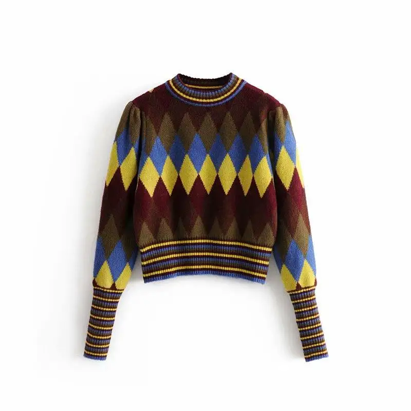 Autumn Winter Women's Slim Sweater O-Neck Female Pullover Vintage Retro Long Sleeve Print | Женская одежда