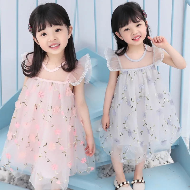 

Korean Style Summer Baby Girl Children Kids Fashion Sweet Princess Style Thin Mesh Fabric Design Dress