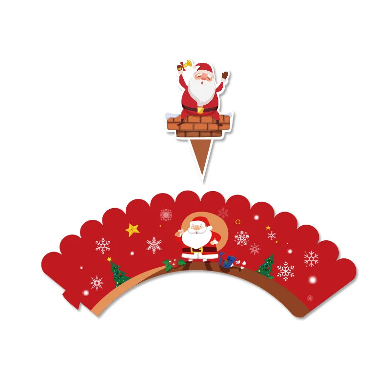 

48pcs Christmas Cupcakes Surrounding Insert Cards Decoration Patisserie Cake Topper Birthday Anniversaire Baking Xmas Decor