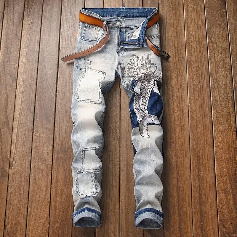 

Men's Denim Pants Retro Causal Jeans Loose Straight Trousers