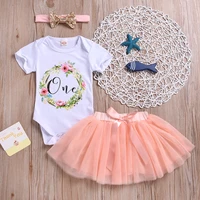 baby clothes for girls birthday dresses top headwear 3pcs sets short sleeve lace puffy skirt princess dresses kids clothing