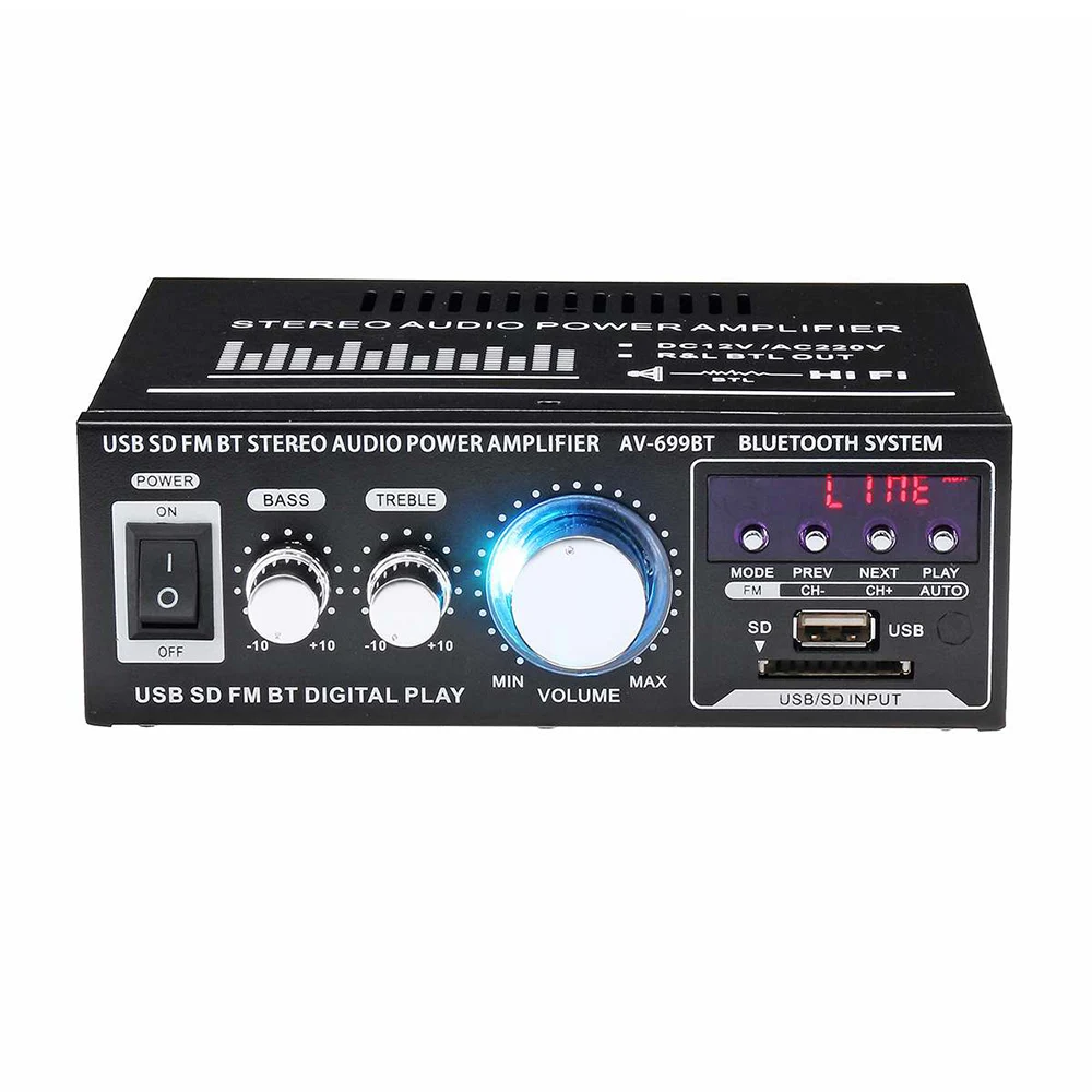 12 В/220 В 400 Вт 2 канала Bluetooth Hi Fi стерео усилитель USB SD радио аудио мощности для