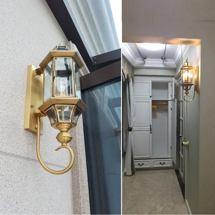 Ванная наружная медная настенная лампа бра винтажные Настенные светильники на