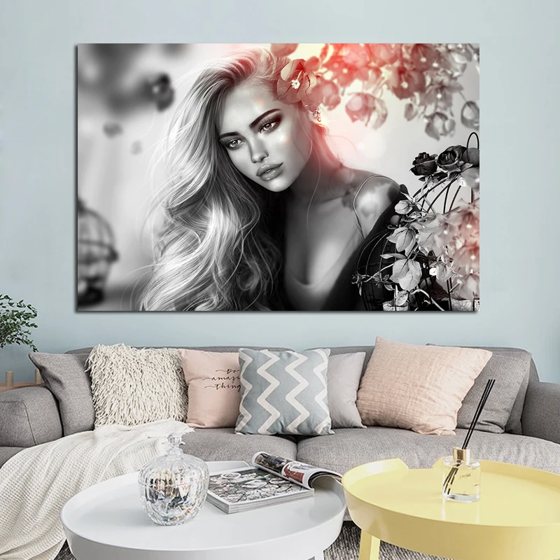 Черно белая женская картина плакаты портреты современная девушка холст