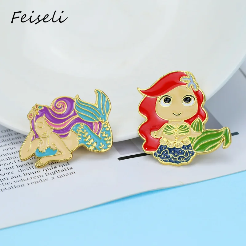 Feiseli мультфильм эмаль Русалка декоративная брошь шпилька для женщин Горячая