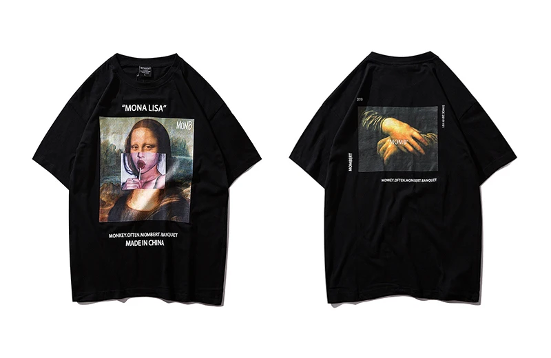 Tide/Брендовые мужские Забавные футболки с коротким рукавом с принтом Mona Lisa, уличная одежда, летняя футболка в стиле Харадзюку в стиле хип-хоп, модная мужская футболка