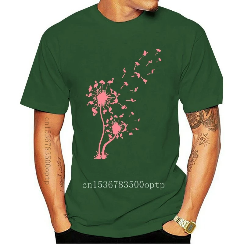 

New Flamingo Dandelion Flower T-shirt Men size S-5XL Black color