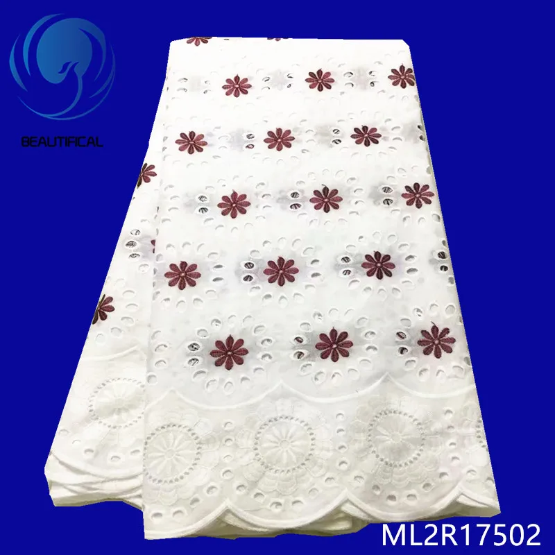 BEAUTIFICAL nigerian lace fabrics white cotton with red embroidered voile fabric for wedding Hot sale 5yards ML2R175 | Дом и сад