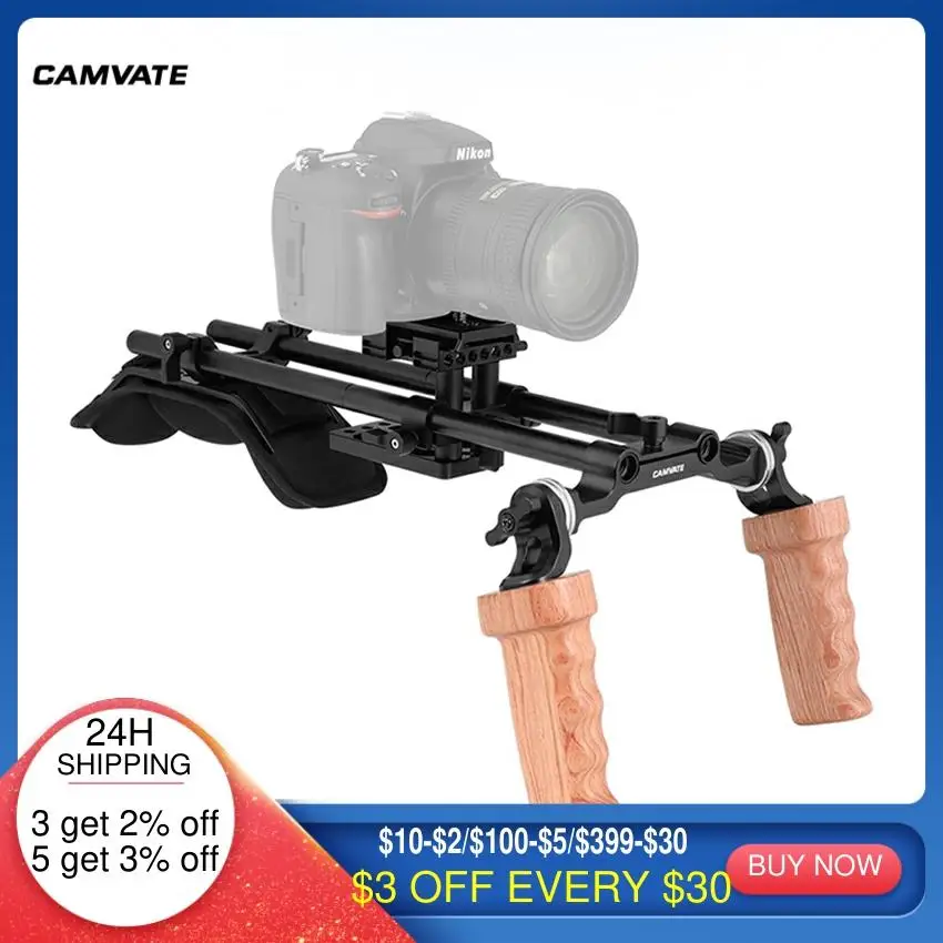 CAMVATE Pro Shoulder Mount Rig With Manfrotto QR Plate & Dual Wooden HandGrips Rosette Connection For DSLR Camera/ DV Camcorder camvate aluminum rosette leather handle grip for style rosette one pair black c1446 camera photography accessories