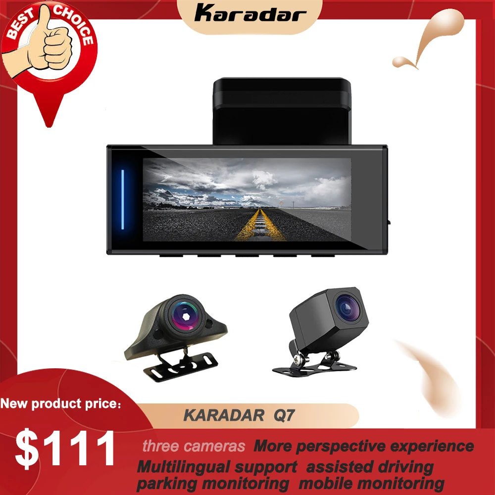 

Karadar Car DVR HD Dash Cam Night Vision Video 24H Parking Camera 3 Cameras Radio Recorder Voice Control Wifi Smart