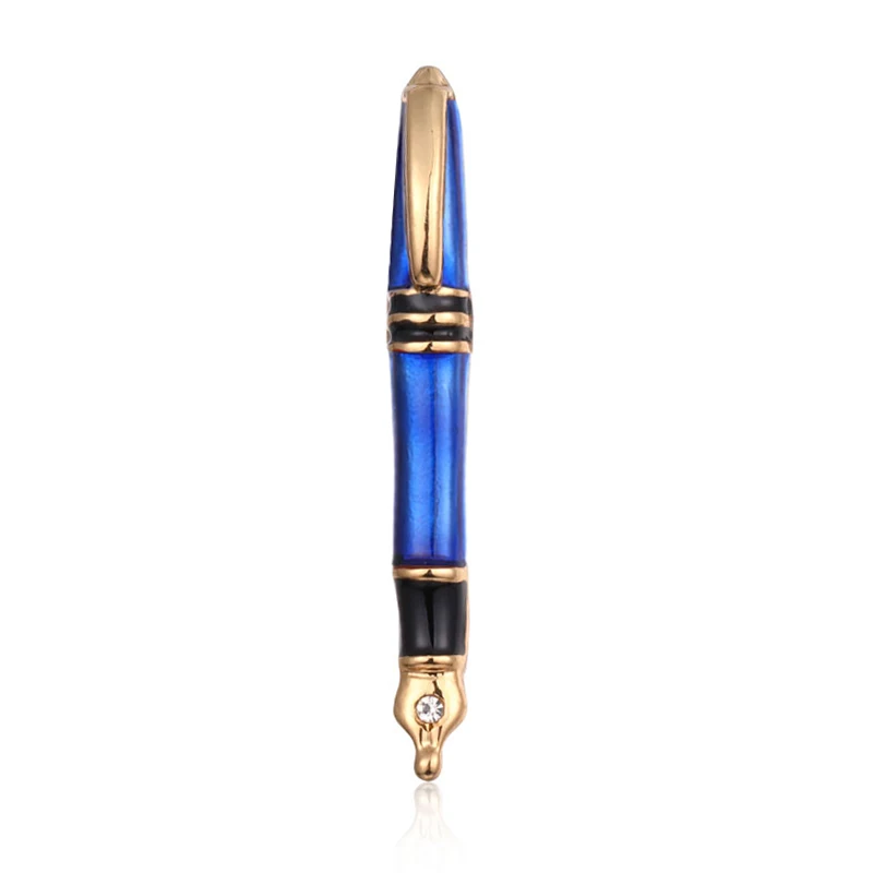 gold blue MAIKALE, винтажная ручка, брошь на булавке, хрустальные бусины, эмаль, броши для женщин, авторучка, Мужская брошь, Классическая Брошь, подарки, аксессуары - Окраска металла: gold blue