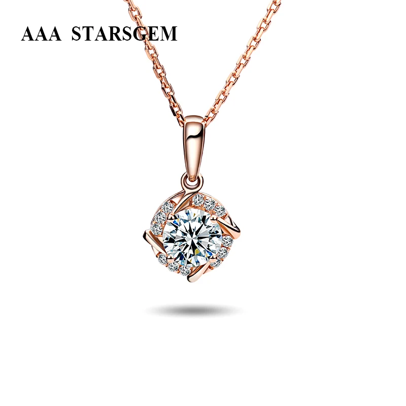 AAA Starsgem модное свадебное ожерелье из 18 каратного розового золота 1 карат круглой
