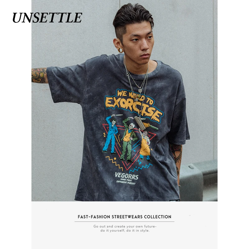 UNSETTLE Harajuku футболка с забавным принтом Японская уличная одежда хип-хоп