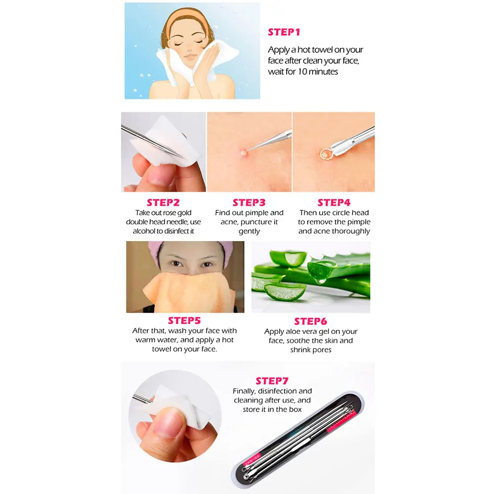 4 шт. средство для очистки черных точек в черный горошек прыщи для удаления черных точек инструмент набор иголок для сдавливания угревая сыпь инструмент для лица ложка